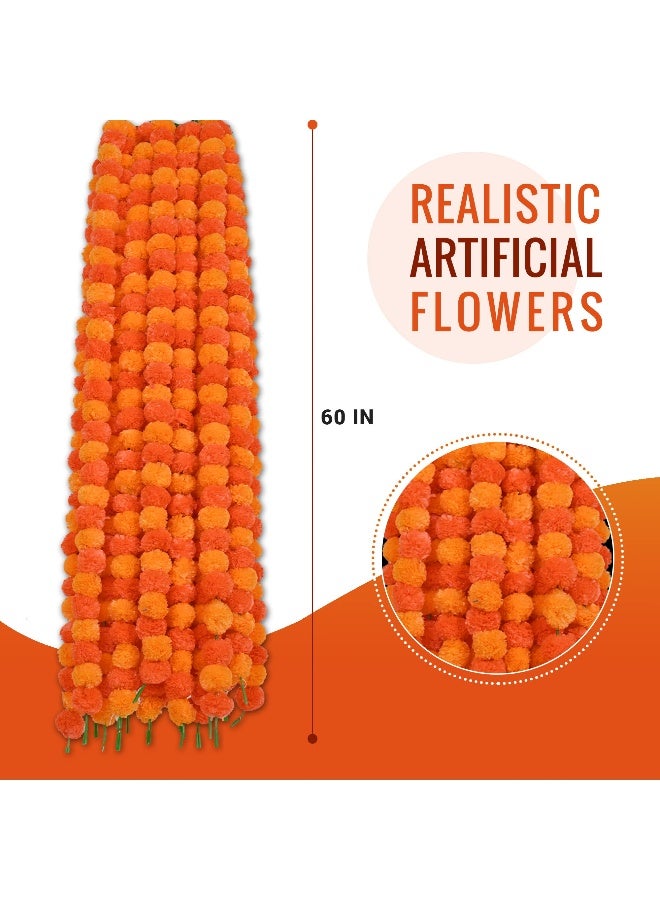 DIYANA IMPEX Marigold Garland for Decoration 5 Pcs of 5 feet Long Strands Artificial Marigold Flowers, Indian Décor for Pooja, Wedding Christmas, Party Events Decorations (Mango + Orange) - Image 4